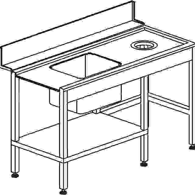 Stůl vstupní s dřezem s odpadním otvorem a policí 1500 x 730 x 850 mm