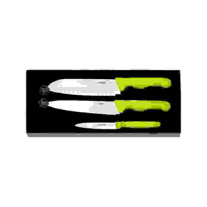 Set nožů, zelený – Santoku, kuchařský, Fresh