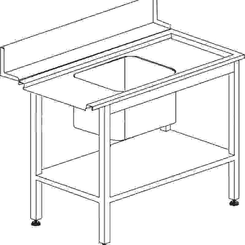 Stůl vstupní s dřezem s policí 1200 x 730 x 850 mm